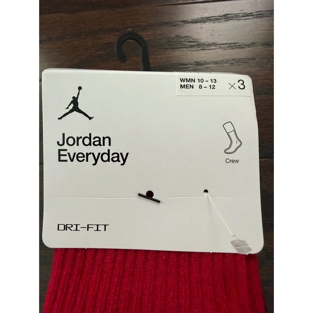 Jordan Everyday Crew Socks 3-Pack Red Black White Dri-FIT Men 8-12 DX9632-918 - Picture 2 of 4